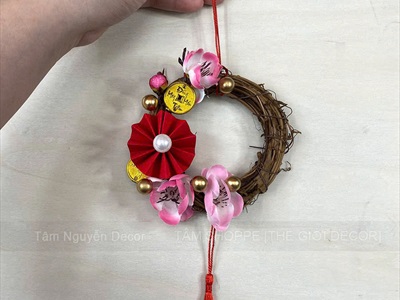 Vòng treo cửa Tết dây rừng Mai Đào Mini Decor Tết [Cute - Nhiều kiểu] PKT-TET-13